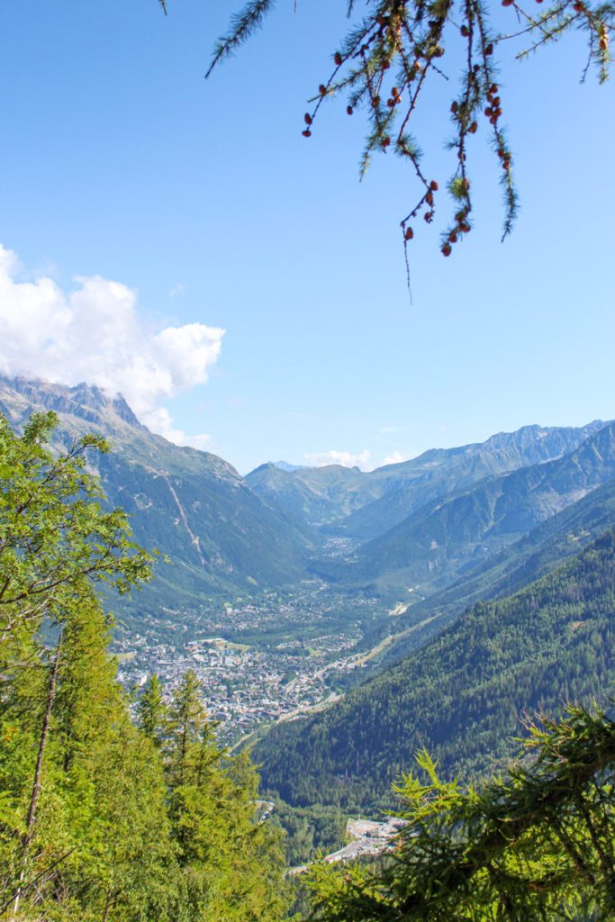 view of the chamonix valley from chalet des pyramides