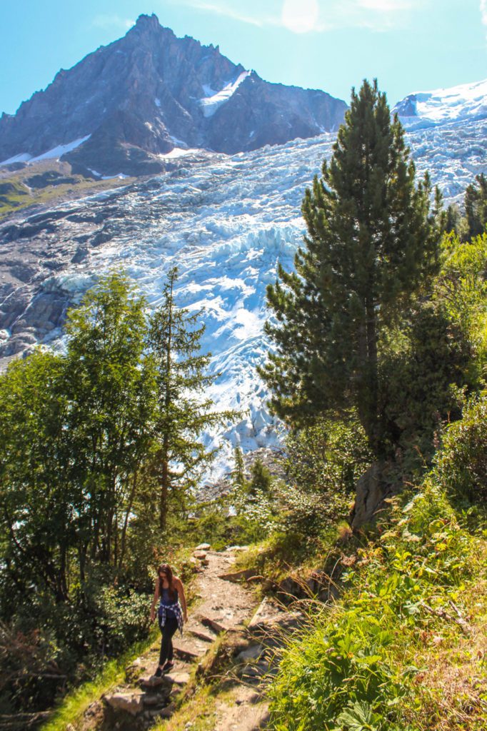 view of the bosson glacier from chalet des pyramides