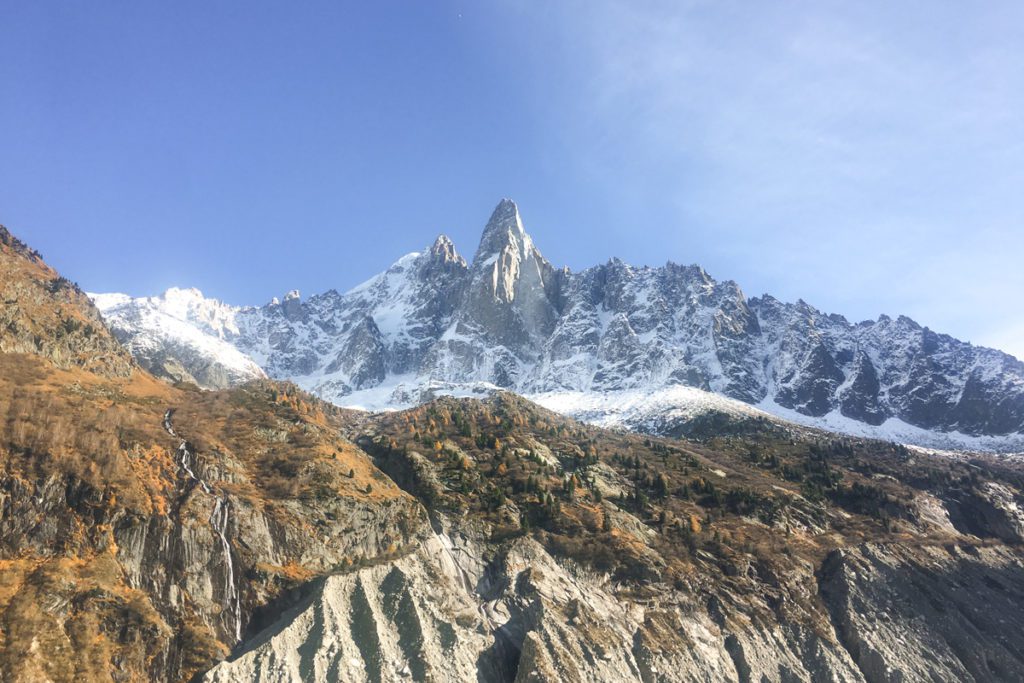 view of the mountains along the montenvers mer de glacé chamonix hike